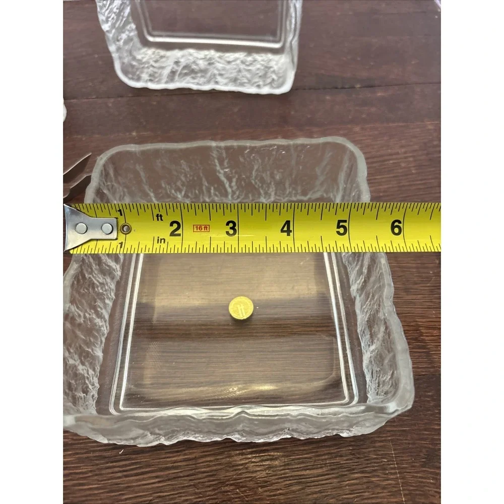 VTG Hoya Japan Ice Scalloped Frosted MCM Square Ice Bucket & 2 Serving Bowls